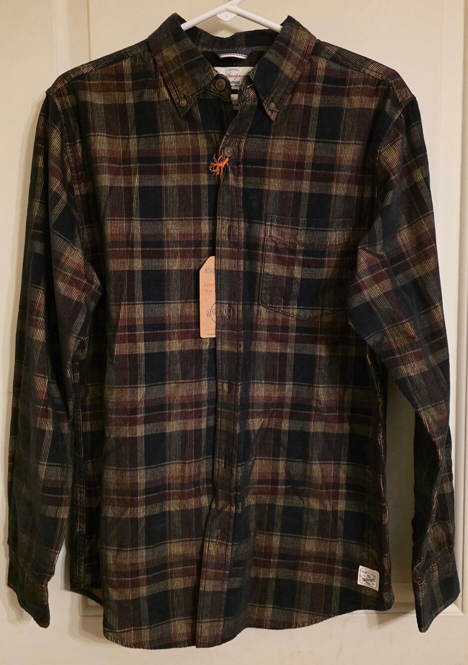 Weatherproof corduroy textured plaid button down shirt